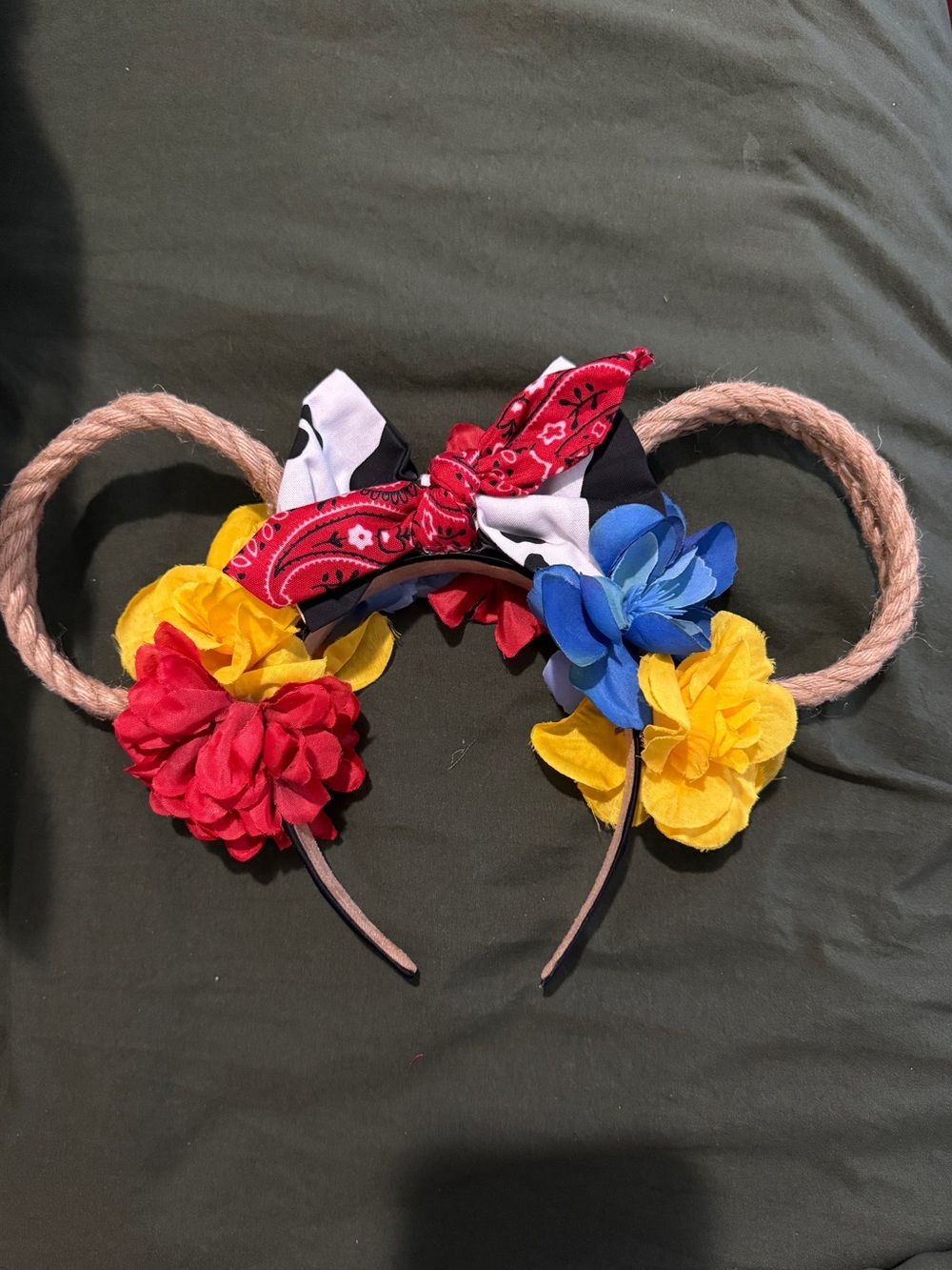 Floral Rope Minnie Ears Headband - Red, Yellow, Blue